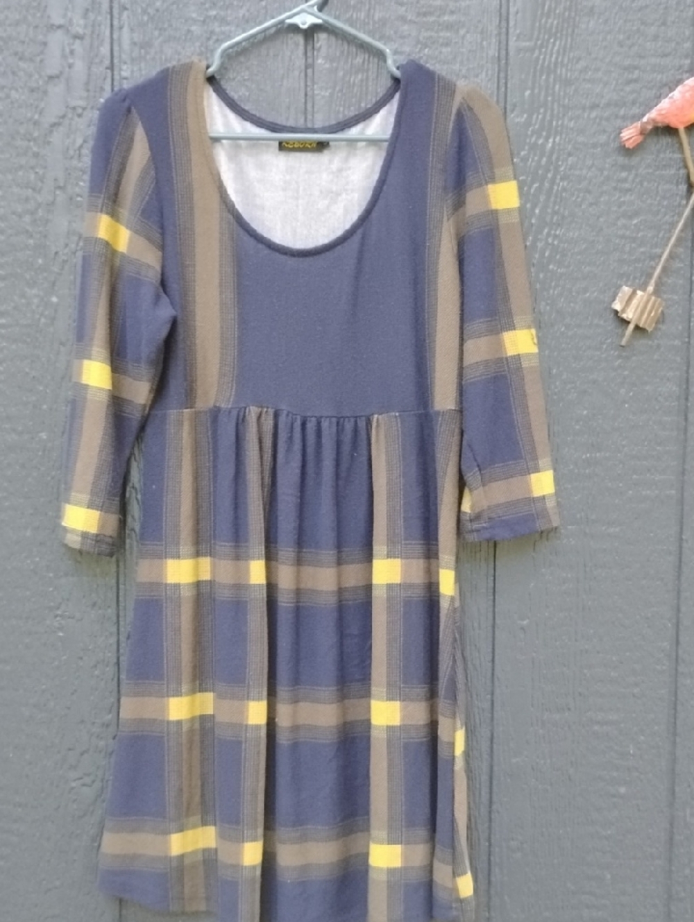 Reborn Plaid Scoop-Neck Mini Dress in Blue, Yellow, Tan
